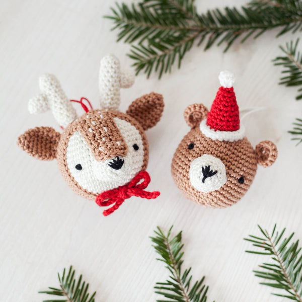 Anchor reindeer and teddy crochet bauble kit for Christmas 